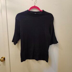 Black Ribbed Mock-Neck Top